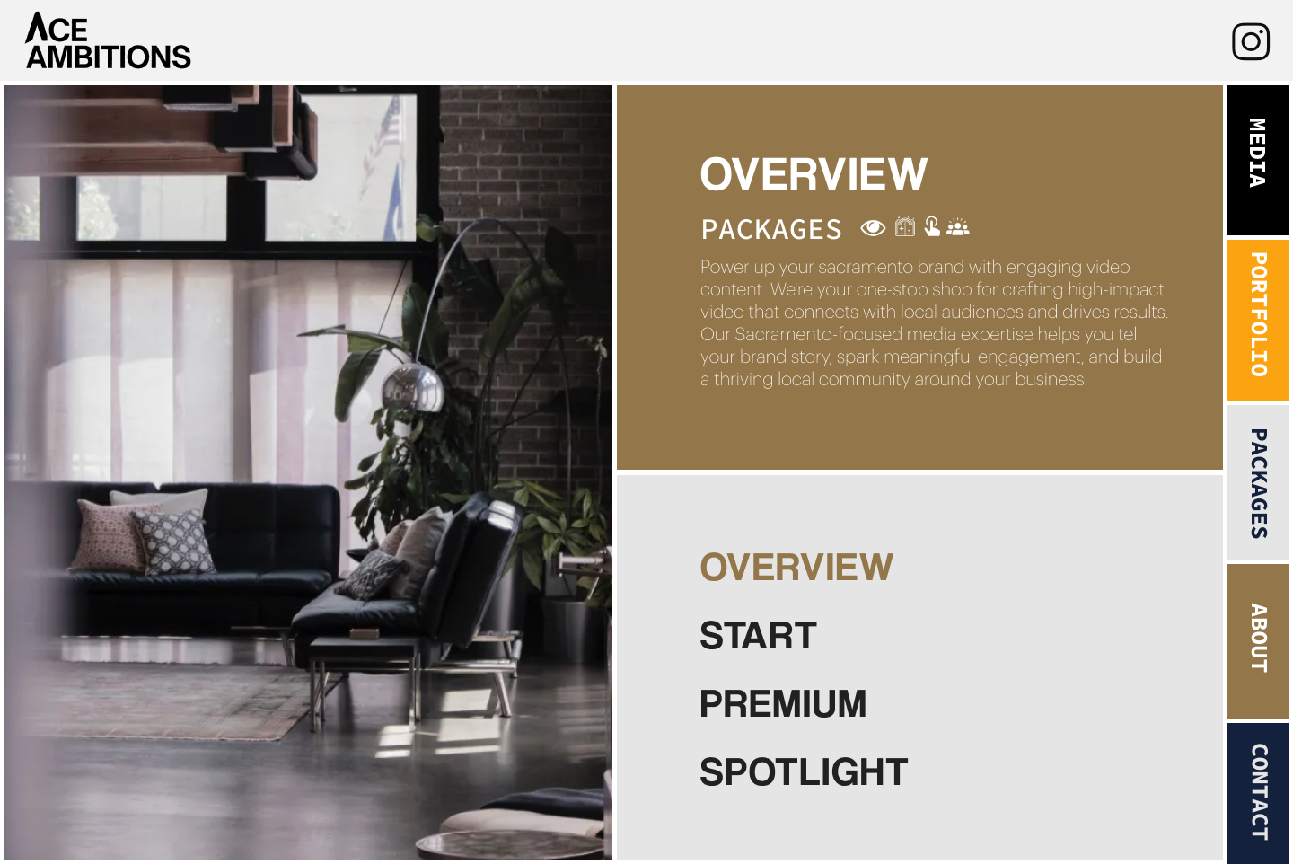 Ace Ambitions packages page design